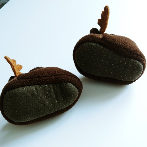 Joe Fresh Brown Fleece Moose 3D Ears and Antlers  Baby Booties 0-6 Months - Picture 10 of 10